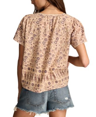 Women's Cotton Crochet-Trim V-Neck Top