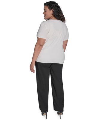 Plus Size Textured Short-Sleeve Sweater