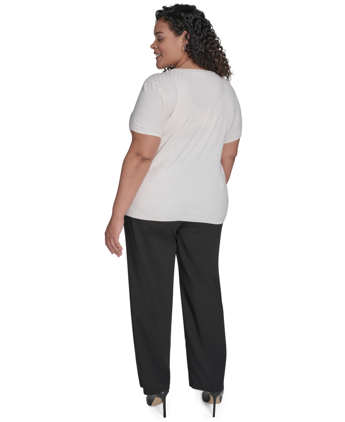 Calvin Klein Plus Size Textured Short-sleeve Sweater In White