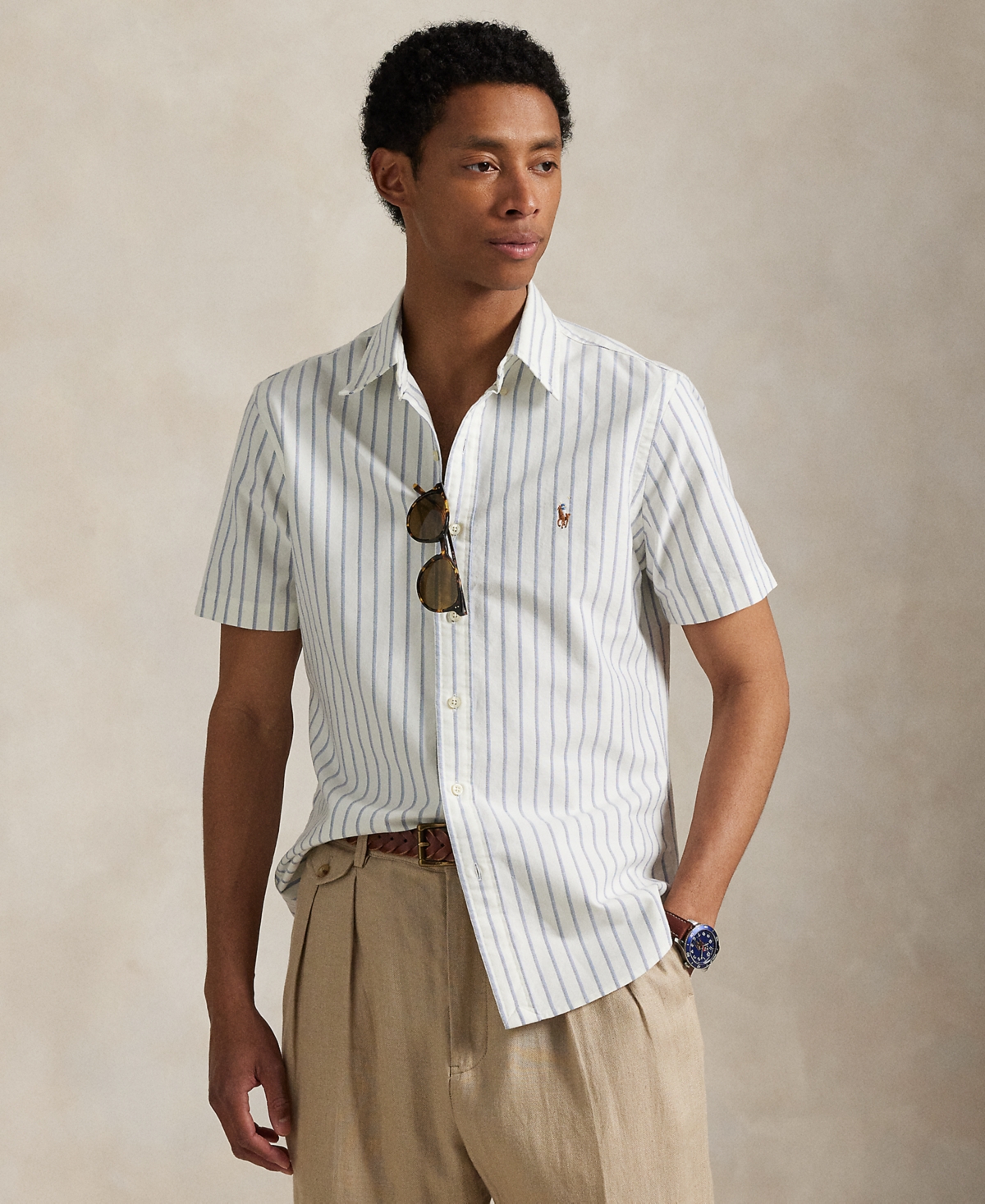 Polo Ralph Lauren Classic Fit Stripe Short Sleeve Cotton Button-down Oxford Shirt