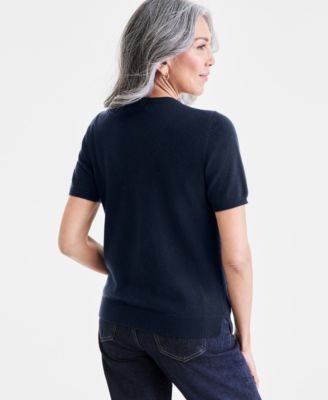 Women's 100% Cashmere Crewneck Short-Sleeve Sweater, Macy's Exclusive