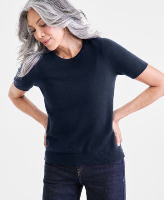 Women's 100% Cashmere Crewneck Short-Sleeve Sweater, Macy's Exclusive