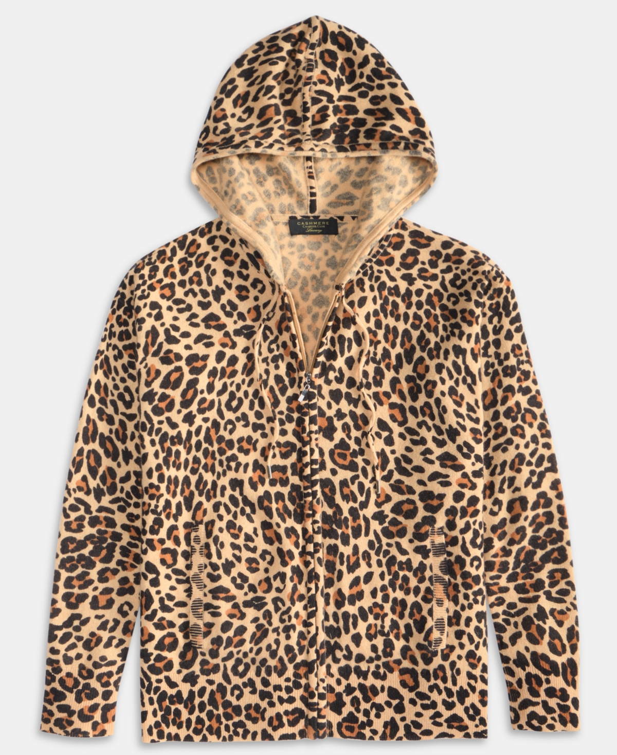 Charter Club Women's 100% Cashmere Leopard-print Full-zip Hoodie, Macy's Exclusive In White