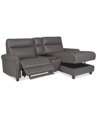Thandler 3-Pc. Leather Chaise Sectional with 1 Storage Console, Exclusively at Macy's