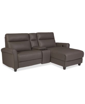 Thandler 3-Pc. Leather Chaise Sectional with 1 Storage Console