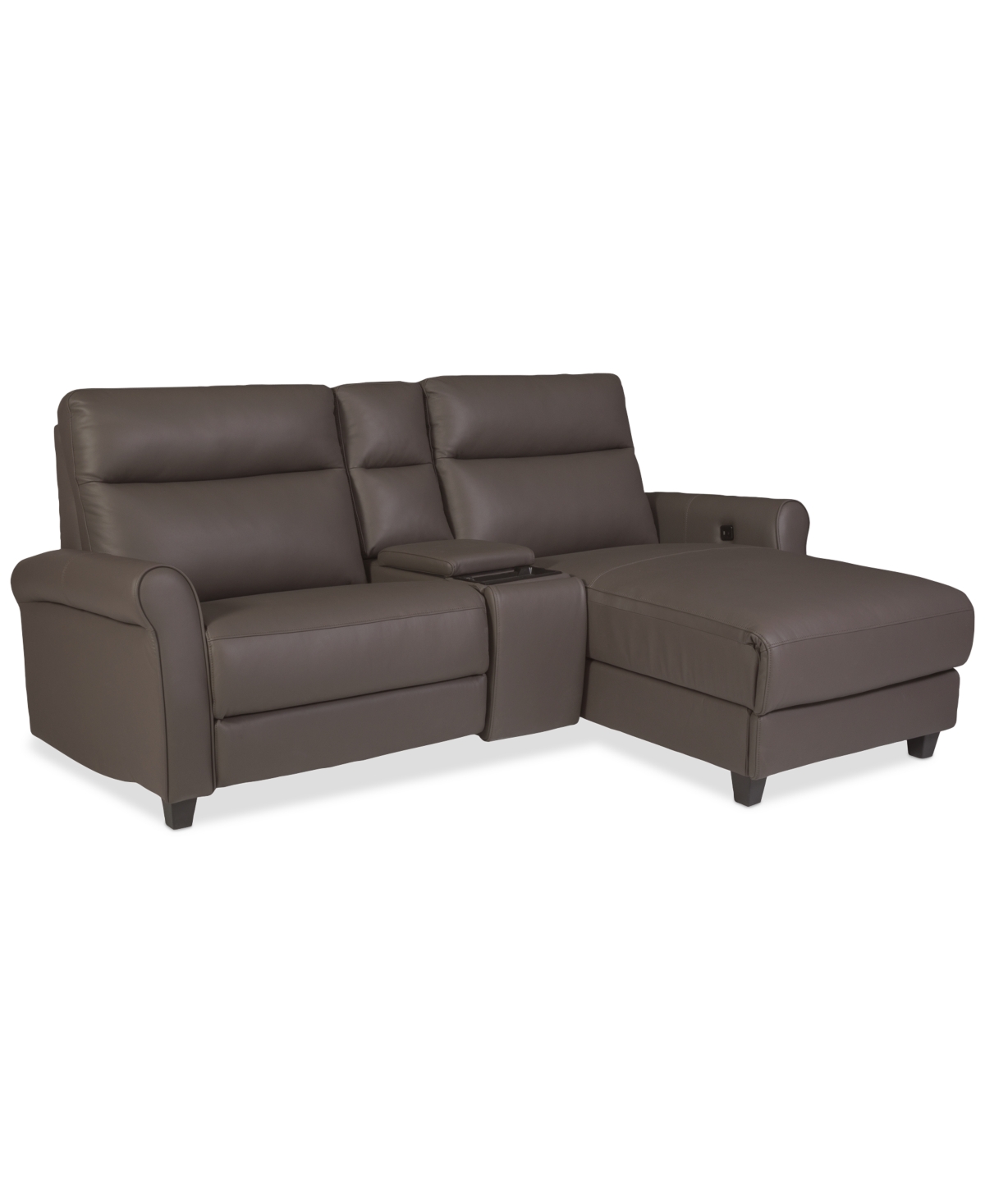 Macy's Thandler 3-pc. Leather Chaise Sectional With 1 Storage Console, Exclusively At