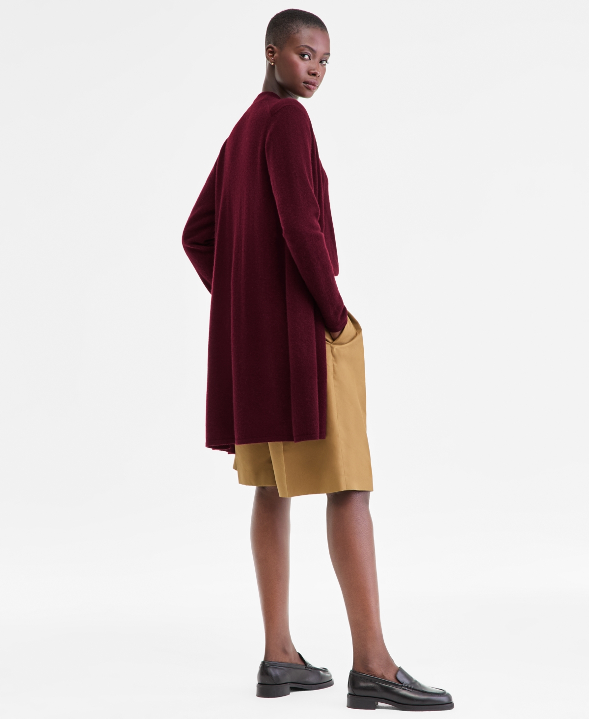 Charter Club Women's 100% Cashmere Split-hem Long Cardigan, Macy's Exclusive In Red
