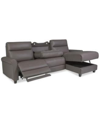 Thandler 3-Pc. Leather Chaise Sectional with 1 Drop Down Table, Exclusively at Macy's