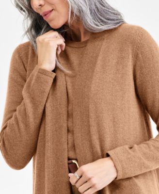 Petite Cashmere Open-Front Long-Sleeve Duster, Exclusively at Macy's 
