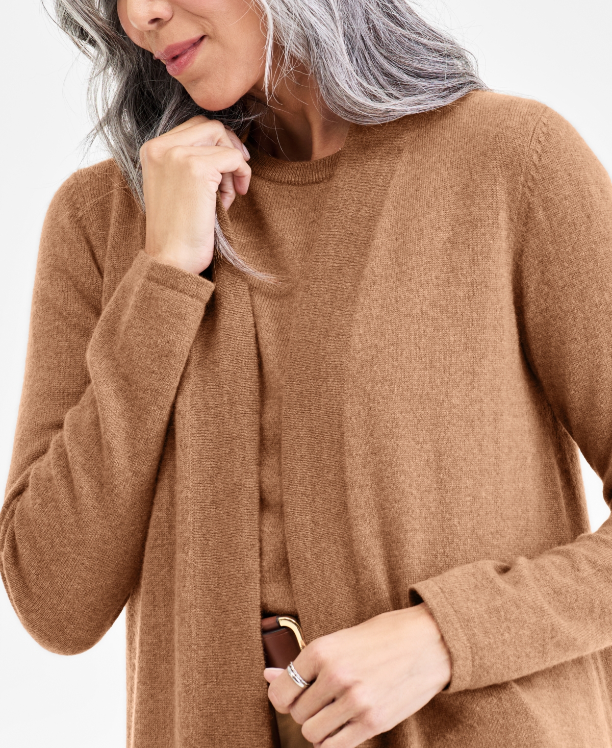 Charter Club Women's 100% Cashmere Split-hem Long Cardigan, Macy's Exclusive In Brown