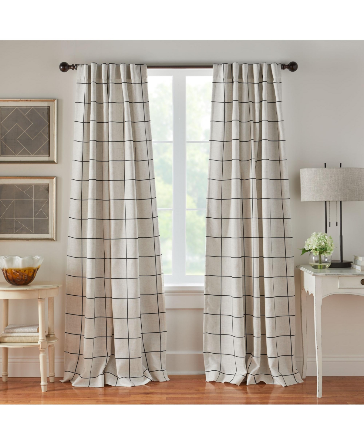Brighton Windowpane Plaid Blackout Window Curtain Panel - Black