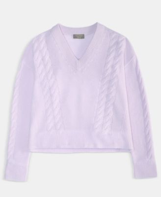 Women's 100% Cashmere Placed Cable-Knit V-Neck Sweater, Macy's Exclusive