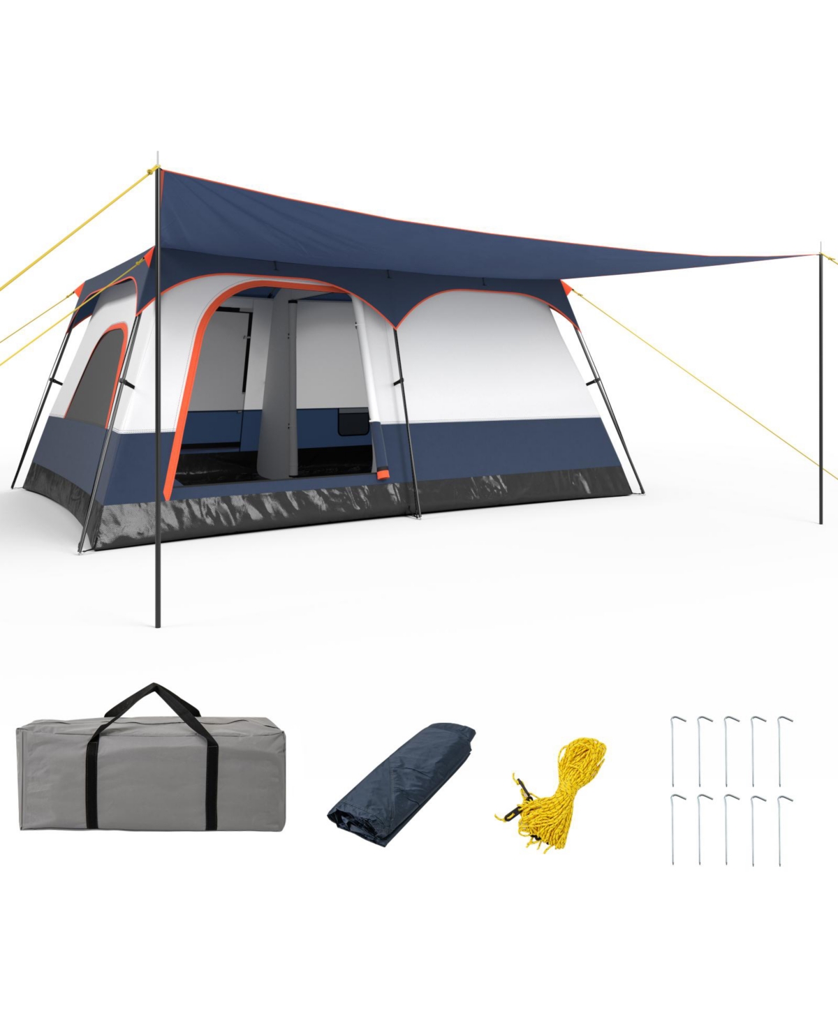 8-10 Person Camping Tent with Double Rooms and 2 Doors