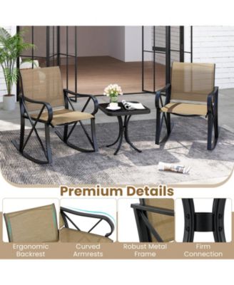 3 Piece Patio Rocking Set with Smooth Rocking Motion Outdoor Rocker Chair Bistro Set
