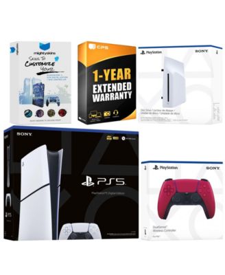 PlayStation 5 Slim Digital Bundle with Disc Drive, Extra Controller, MightySkins Code and 1 Year Extended Warranty