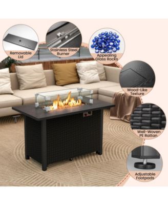 50000 BTU 2 Inch ropane Gas Fire Pit Table with Wind Guard and Glass Rocks