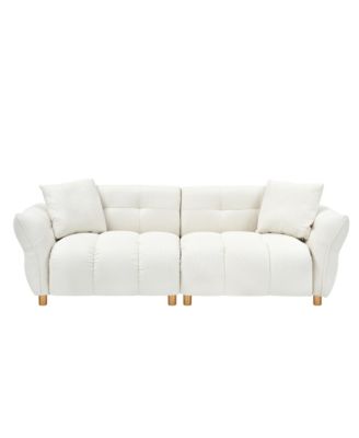 93.70 inches long, Teddy Sofa Fabric, with two matching pillows and three spacious and comfortable seats, for Apartment Office Living Room - Beige