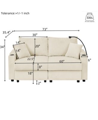 Streamdale Beige Corduroy Sofa Set with Storage & Cup Holders