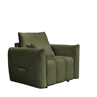  1 Pc   Teddy Fabric  Lounge Chair, Upholstered, Includes Pillow, Curved Backrest, Solid Wood Frame Modern sofa chair