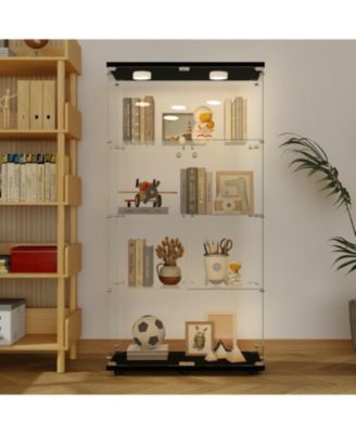 Streamdale Black Tempered Glass Cabinet w/ Lights, Locks & Adjustable Feet