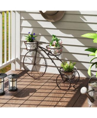 Tricycle Plant Stand Flower Pot Cart Holder with 3 Hollowed Baskets