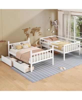Streamdale Twin Bunk Bed with 2 Drawers, Convertible Twin Beds, Ladder, Guardrails, White