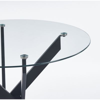 Glass Dining Table with Cross Metal Legs