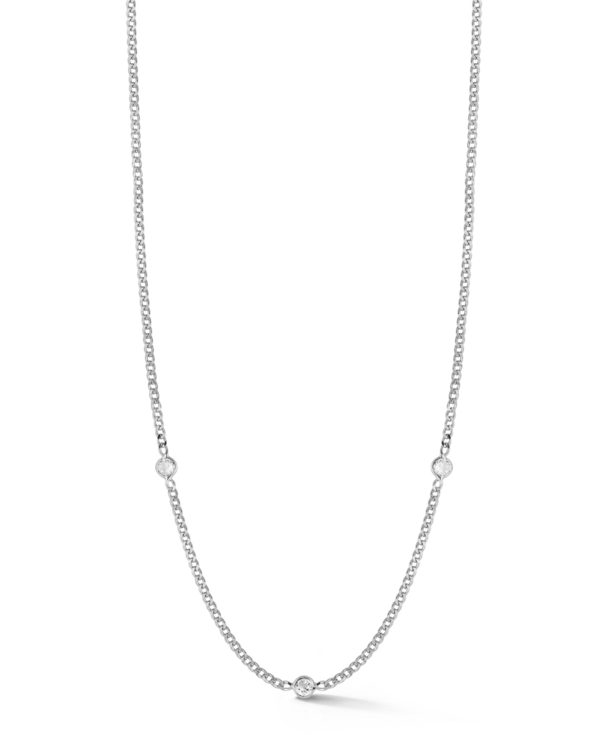 Sterling Silver Station Necklace with Curb Chain - Silver