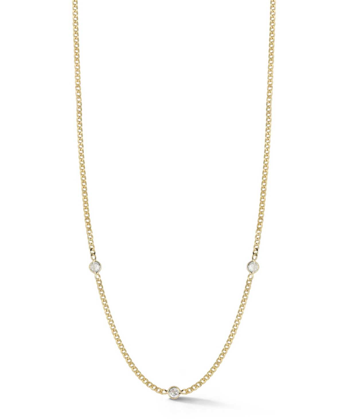 Sterling Silver Station Necklace with Curb Chain - Silver