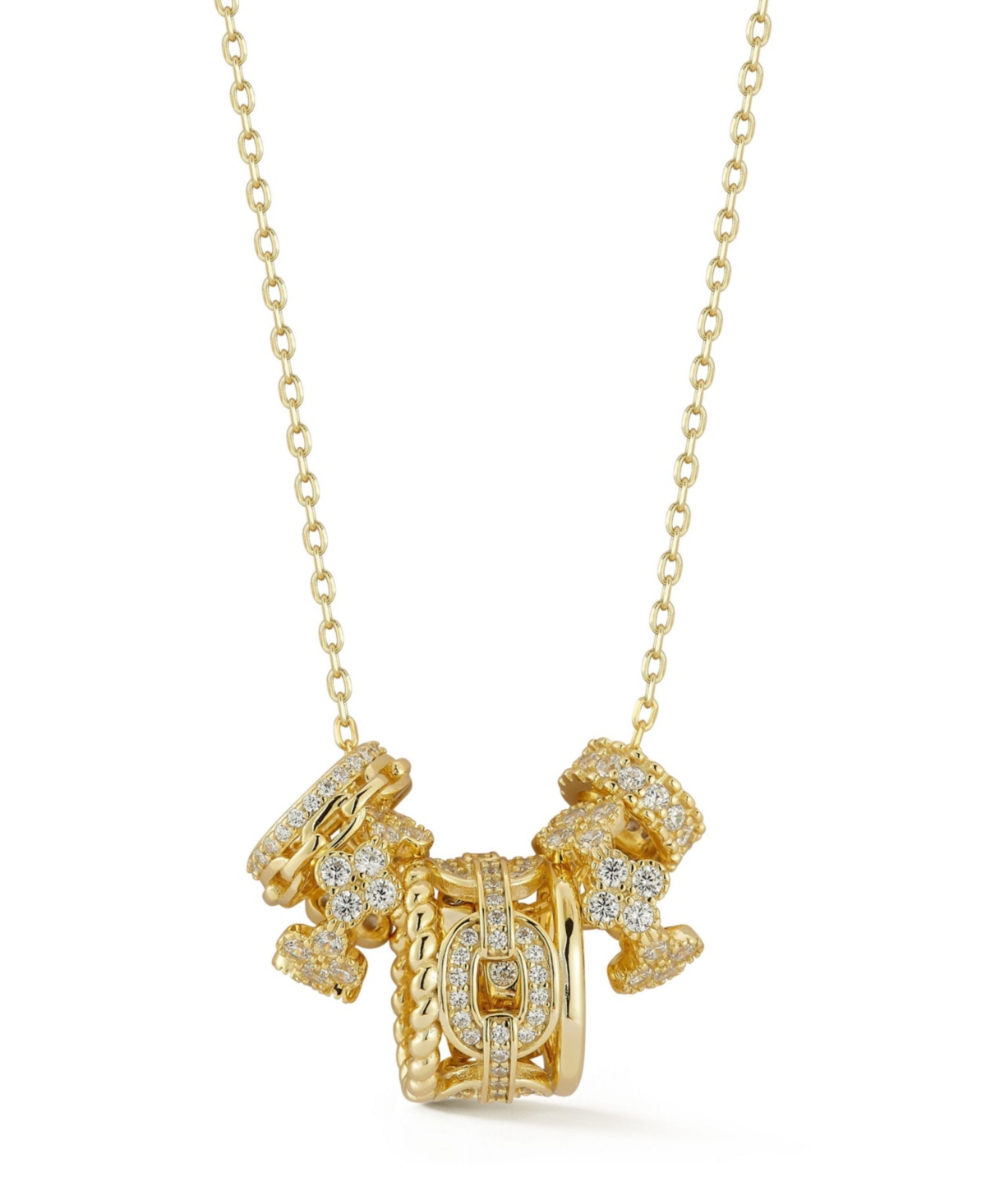 Sterling Silver Multi Ring Charm Pendant Necklace - Gold