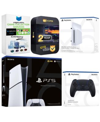 PlayStation 5 Slim Digital Bundle with Disc Drive, Extra Controller, MightySkins Game Collection and 2 Year Extended Warranty