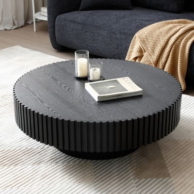 31.49" Nesting Round Wood Coffee table for Apartment, Modern Living Room Coffee Table with Sturdy Pedestal