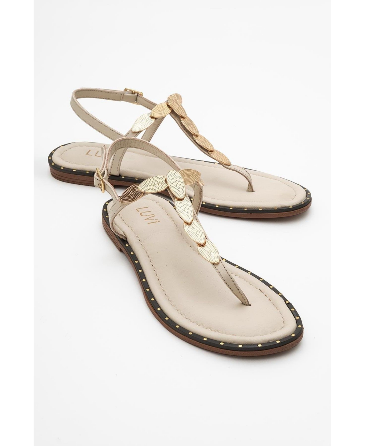 Marea Leather Flat Sandal (Women) - Beige leather