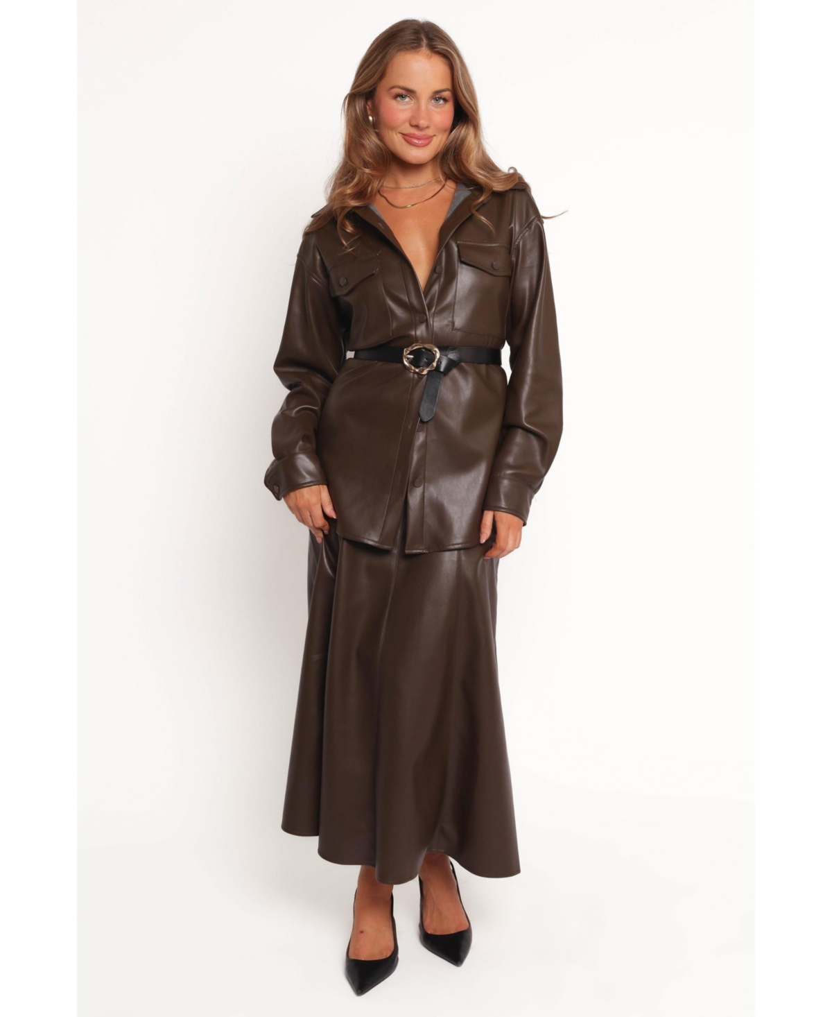 Women's Trevira Faux Leather Shirt - Brown