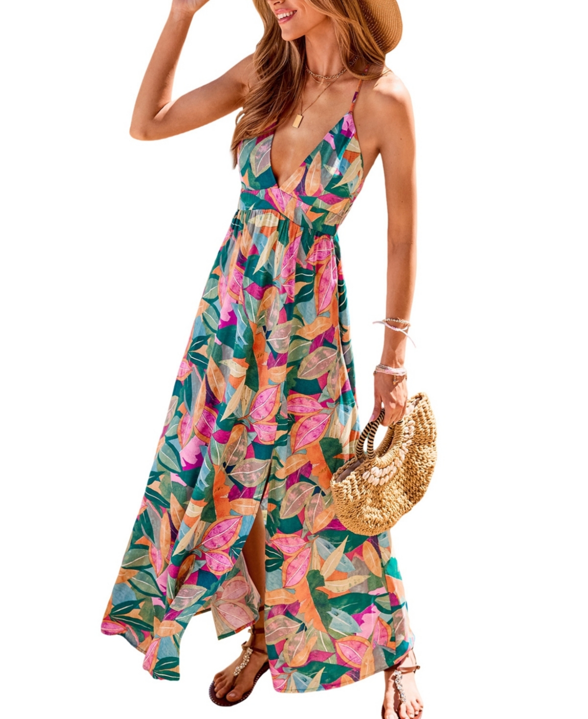 Women's Dreamy Blossom Abstract Maxi Beach Dress - Open miscellaneous