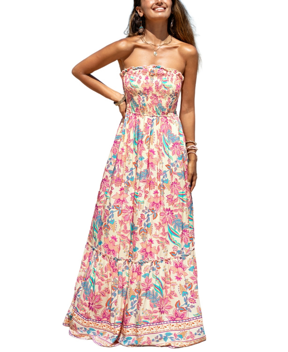 Women's Sweet Lily Floral Maxi Beach Dress - Pink