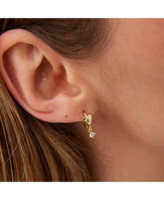 Heart Huggie Hoop Drop Earrings