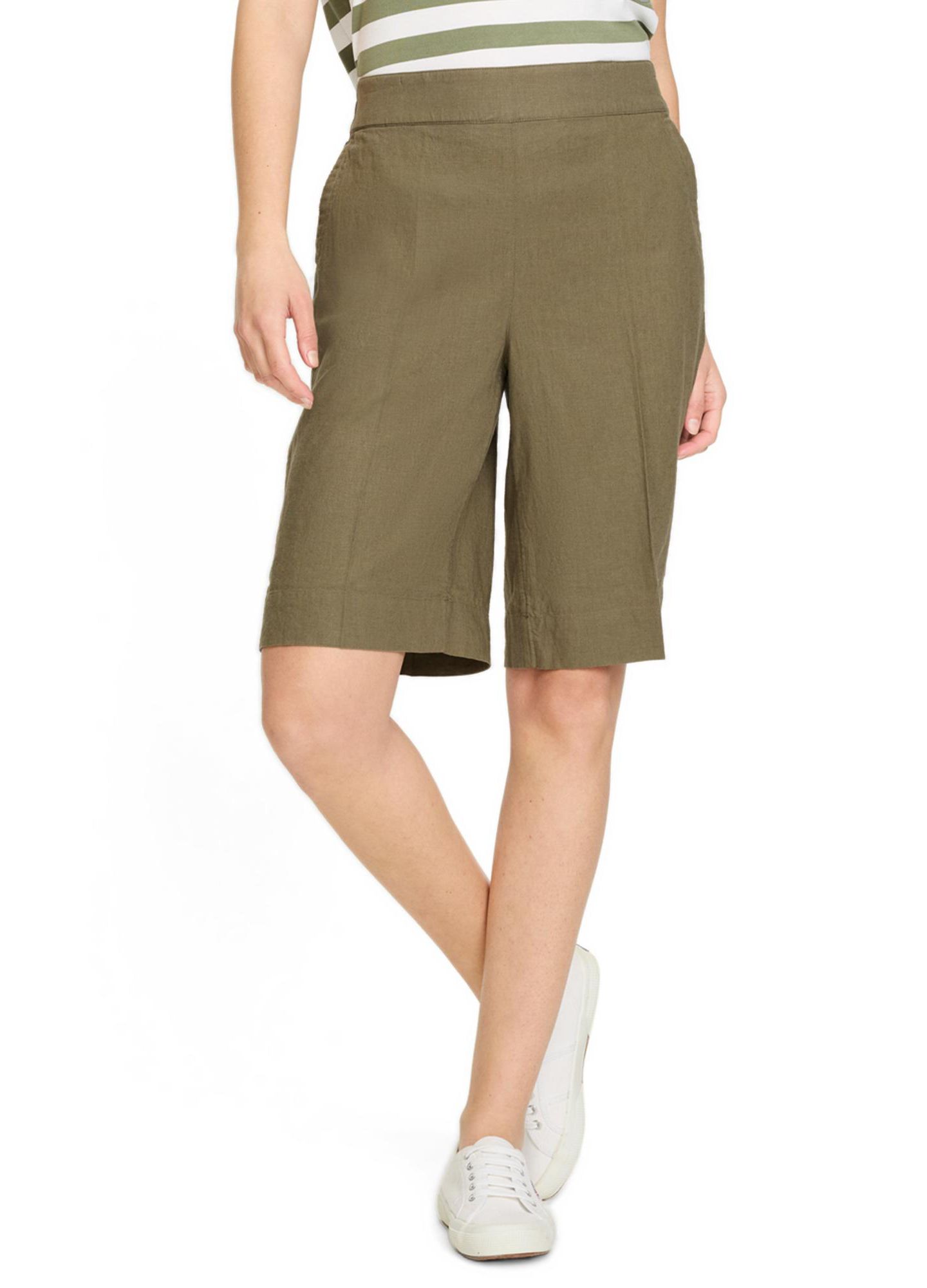 Женские шорты Olsen Mona Fit Viscose Linen Short, цвет: Оливковый — фото 1