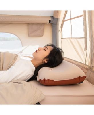 Inflatable Camping Pillow - Portable 3D Comfortable Silent Sponge Pillow - Perfect for Camping and Travel (Khaki)