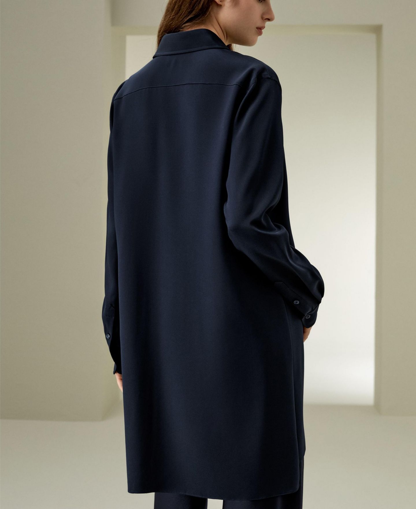 Женская рубашка LILYSILK Classic Longline Silk, цвет: Полуночный синий — фото 3