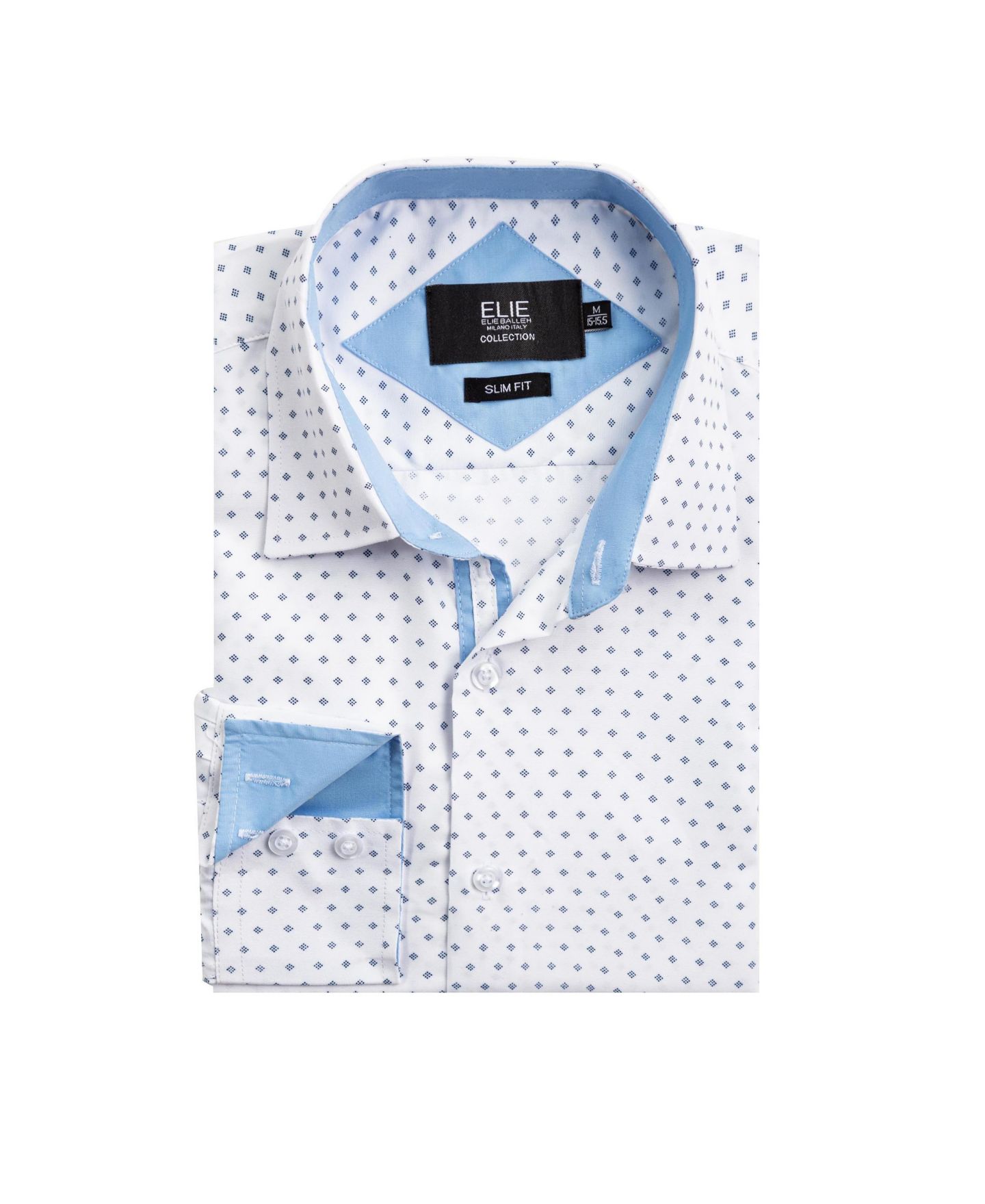 Рубашка Elie Balleh White Micro Ditsy Print Slim Fit Shirt для мальчиков, цвет: Белый — фото 1