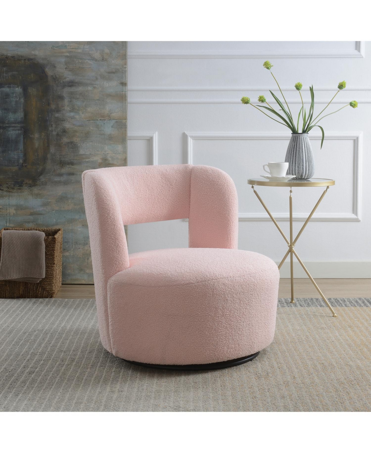 Streamdale Furniture Teddy Fabric Swivel Barrel Chair, Comfy for Living Room and Bedroom