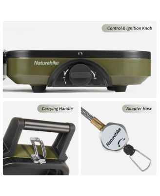 2 Burner Folding Camping Stove with Griddle, Portable Camp Isobutane Gas Stove with 16000 BTU Adjustable Burners & Piezo Ignition