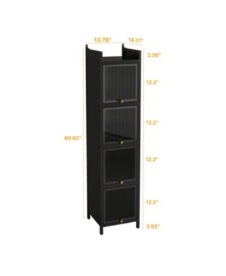 Modern 4-Tier Glass Door Cabinet with 5-Tier Storage for Home