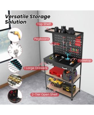 Tool Storage Workbench with Pegboard with 14 Hanging Accessories for Garage