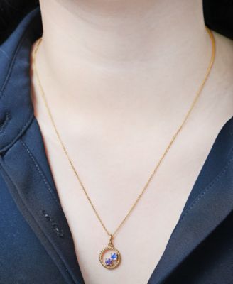 Tanzanite (1/5 ct. t.w.) & Rose de France Amethyst (1/6 ct. t.w.) Double Stone Circle 18" Pendant in 14k Gold-Plated Sterling Silver
