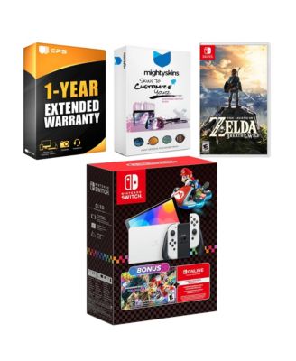 Switch OLED Console Mario Kart 8 Deluxe Bundle with The Legend of Zelda Breath of the Wild, MightySkins Console and Controller Skin Voucher,
