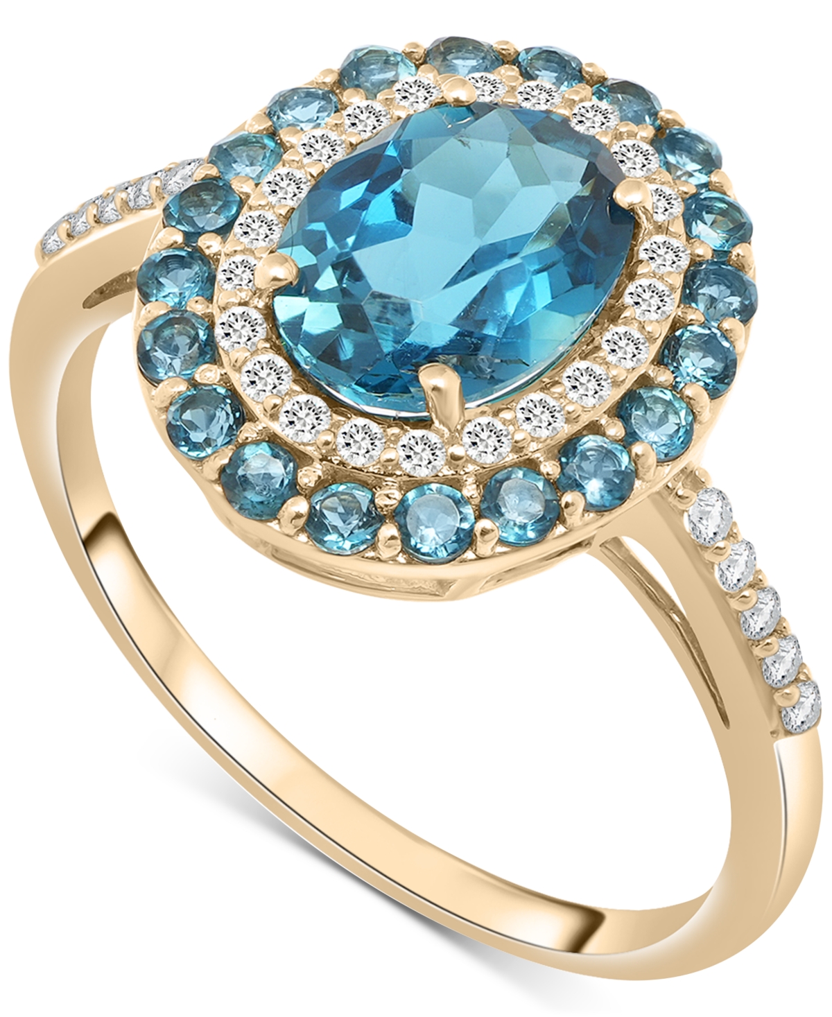 London Blue Topaz (2-1/10 ct. t.w.) & Diamond (1/5 ct. t.w.) Oval Halo Ring in 14k Gold - London Blue Topaz