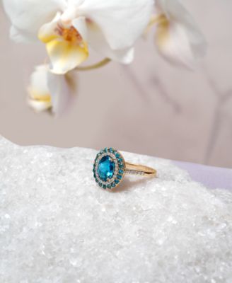 London Blue Topaz (2-1/10 ct. t.w.) & Diamond (1/5 ct. t.w.) Oval Halo Ring in 14k Gold