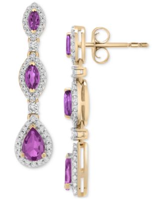 Macy's - Amethyst (1-5/8 ct. t.w.) & Diamond (1/2 ct. t.w.) Pear & Marquise Halo Drop Earrings in 14k Gold